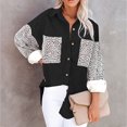 thumbnail image 1 of PVCS Femmes Léopard Poches Épissure Boutons Manches Longues Tops Outwear Tour-Down Col Veste Manteau, 1 of 7