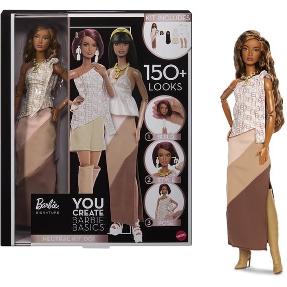 Barbie Signature You Create Barbie Basics Neutral Kit 001, Customizable Fashion Doll & Universal-fit Clothing