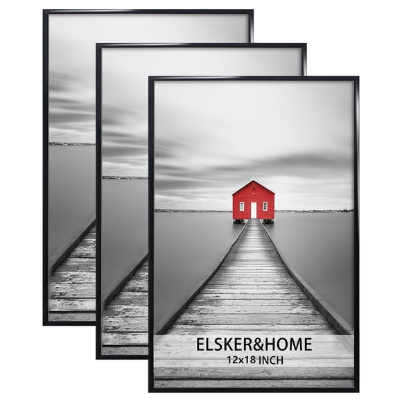 ELSKER&HOME 12x18 Poster Frame 3 Pack, Black Picture Frame for Horizontal or Vertical Wall Mounting
