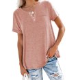 thumbnail image 1 of Innerwin T-Shirt Col en V Femmes Hauts Plage Couleur Unie Tee Ample Rose P, 1 of 7