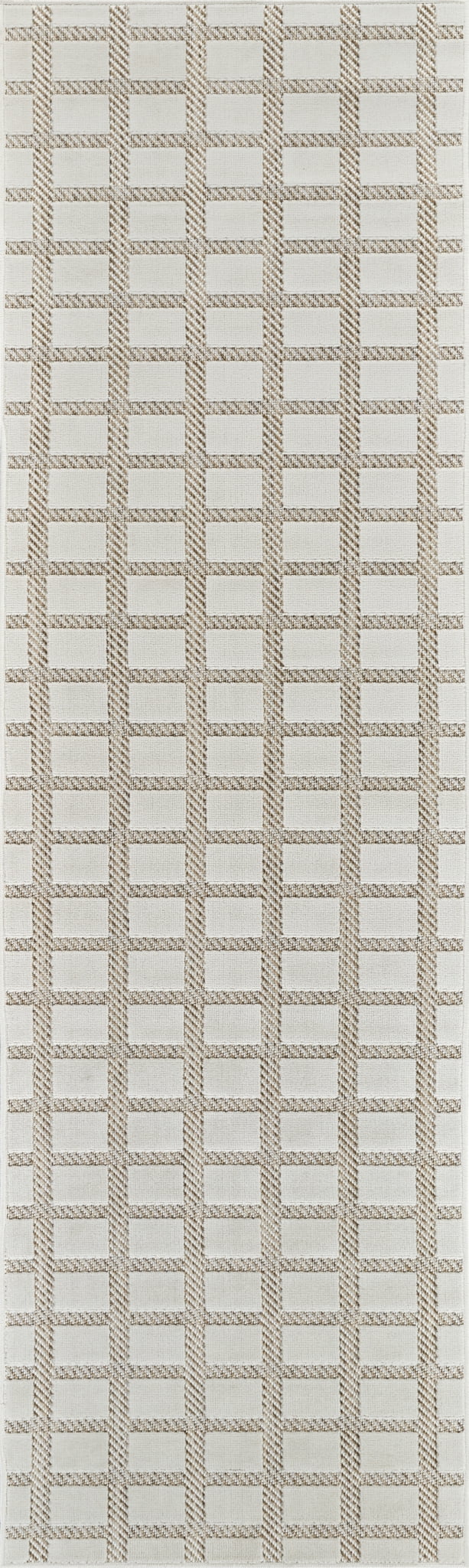 Tapis d'interieur exterieur a carreaux Rug Branch Maise, beige creme, moderne - Entree, couloir, salle de bain et cuisine