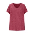thumbnail image 4 of Ovbmpzd Hauts pour Femmes Tricotés Rouges à Manches Courtes Col en V Confortables T-Shirts Unis Tee Shirts Femmes TTG, 4 of 5