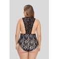 thumbnail image 1 of POGLIP Women's Black Plus Size Deep V Neck Floral Lace Lined Bodysuit, 1 of 6