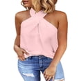 thumbnail image 1 of Hauts d'Été pour Femmes à Col Licou Sans Manches T-Shirts Unis Blouses Décontractées Amples, 1 of 2