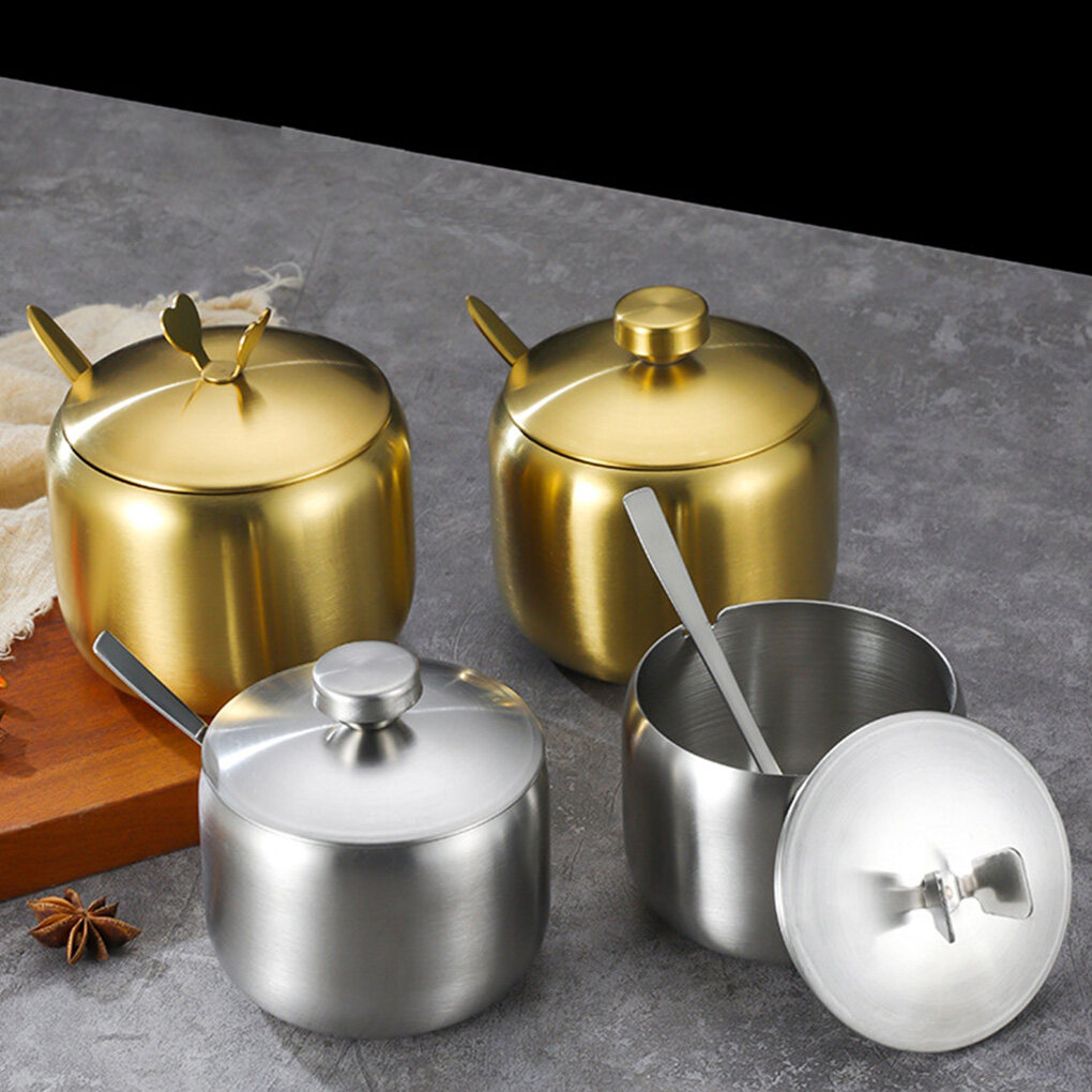 relayinert Sugar Bowl Coffee Tea Spice Jar Kitchen Gadgets Salt Container Integrated Design Cooking Supplies Seasoning Pot Gold Type 2 L