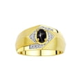 thumbnail image 1 of RYLOS Mens Rings Yellow Gold Plated Silver Ring 6X4MM Oval Shape Gemstone & Diamond Ring Black Star Sapphire Birthstone Rings For Man Silver Rings, Size 11, 1 of 7