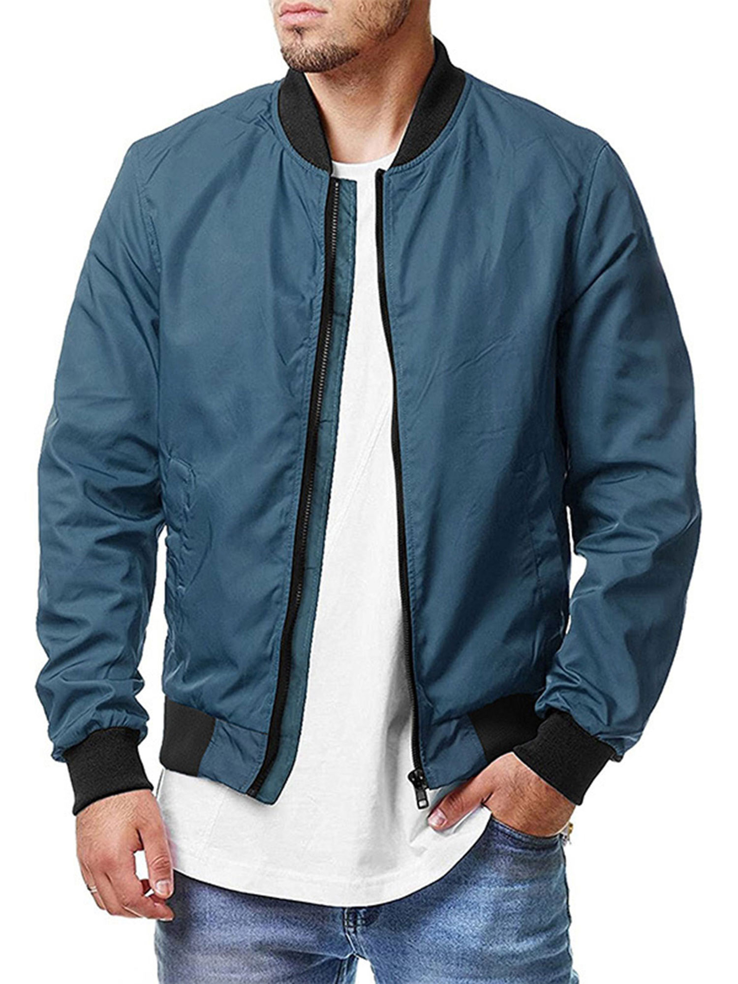Kmbangi Men's Bomber Flight Jacket Casual Patchwork Fall Winter Coats Zipper Closure Outwear