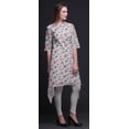 thumbnail image 2 of Bimba Gray Leaves & Ranunculus Floral Asymmetric Kurta Indian Tunic Tops For Women Printed Indian Clothing XSmall, 2 of 6