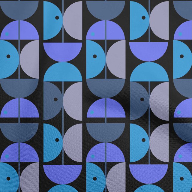 oneOone Velvet Medium Blue Fabric Geometric Circle Sewing Material Print Fabric By The Yard 58 Inch Wide