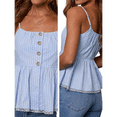 thumbnail image 3 of Women's Striped Sleeveless Peplum Top Ruffle Hem Ruched Bust Camisole Blue M, 3 of 7