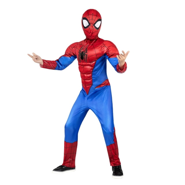 MARVEL'S SPIDER-MAN YOUTH COSTUME - Combinaison Musclée avec Motif Imprimé et Rembourrage en Polyfill plus Masque Complein