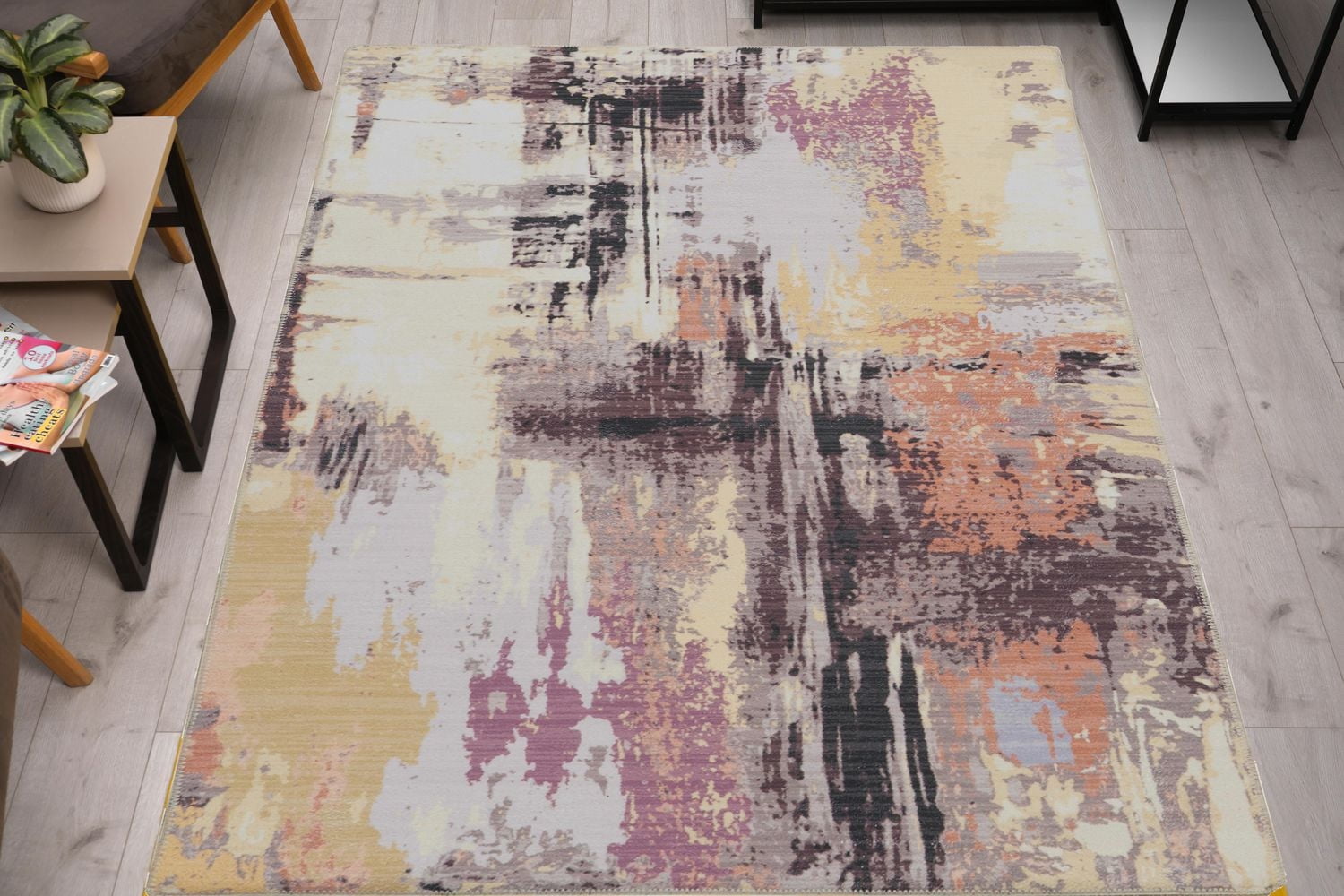 Tapis lavable Klarna 5 pi x 7 pi ivoire et violet