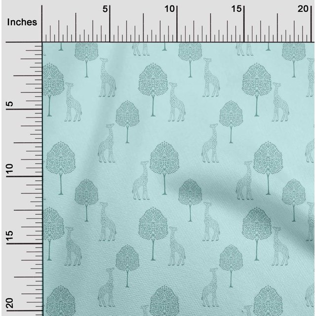 oneOone Cotton Silk Fabric Tree & Giraffe Block Printed Craft Fabric BTY 42 Inch Wide