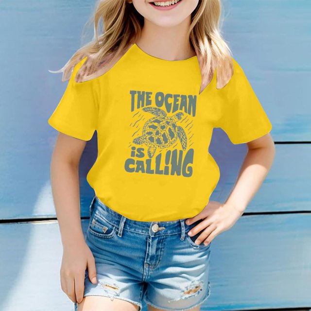 Hauts Filles Décontractés Enfants Motif Lettres Multicolores Manches Courtes Col Rond T-Shirts et Chemises