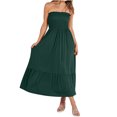 thumbnail image 1 of Penkiiy Robe Longue Maxi d'Été pour Femme, Sans Bretelles, Smockée, Coupe Évasée, Mode Bohème, Plage, Fête, avec Poches, TG, Vert, 1 of 7