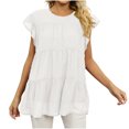 thumbnail image 1 of Timegard Hauts pour Femmes Manches Courtes en Chiffon Blouse Ample Légère Col Rond Été Plage Vacances Hauts, 1 of 5