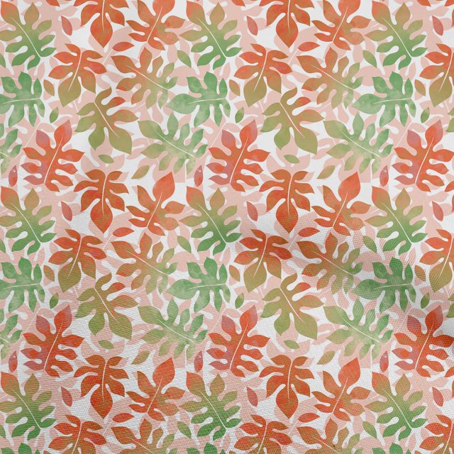 oneOone Tissu Popeline de Coton Sergé Rouge Feuille Tropicale Aquarelle Matériel de Robe Tissu Imprimé Tissu au Mètre 56 Pouces de Large