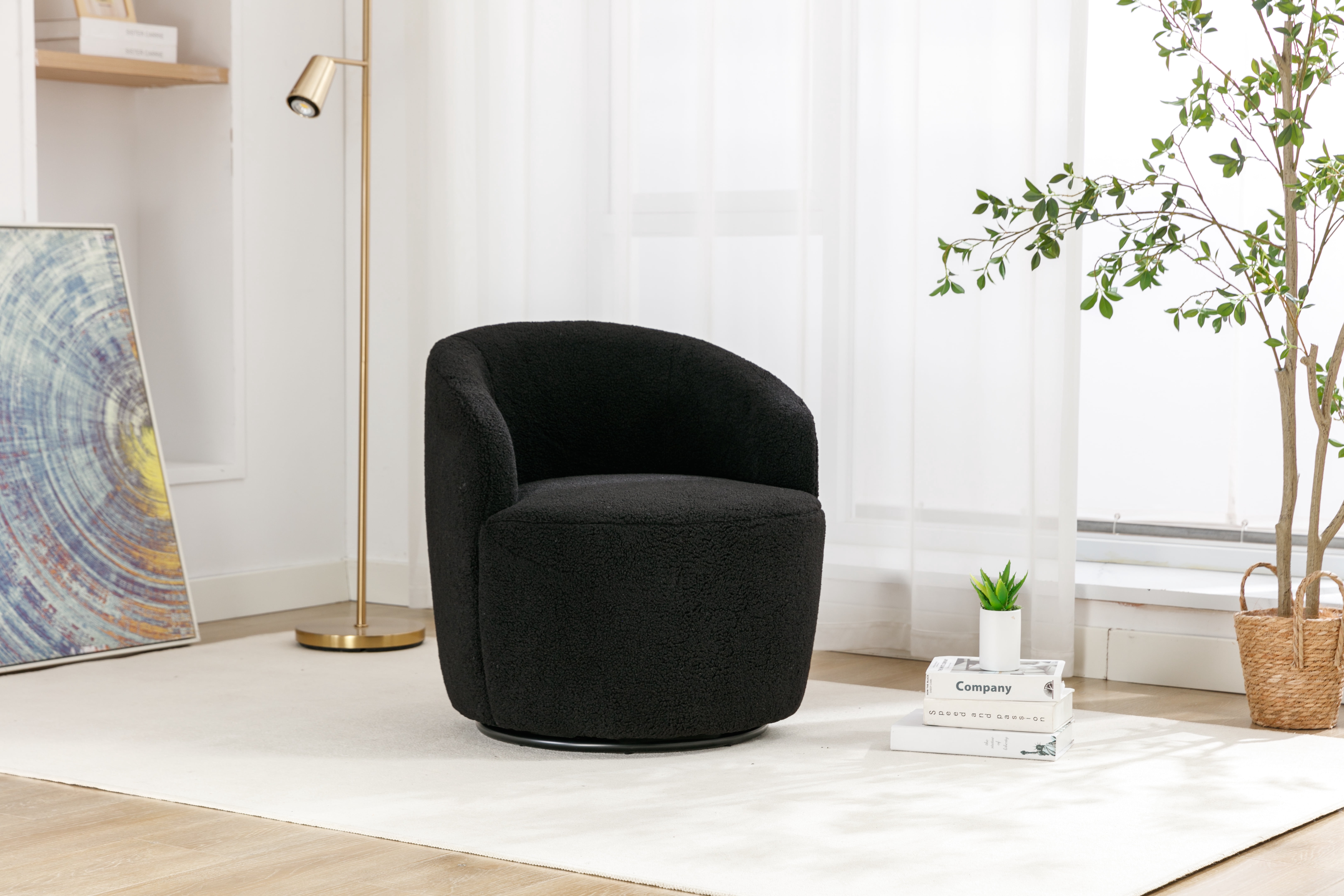 KOSSMAI Soft Upholstered Teddy Fabric Swivel Small Size Accent Chair For Living Room, Bedroom, Study Room