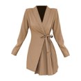 thumbnail image 1 of WTXUE Robes d'Uniforme, Blazer à Manches Longues Ligne A Col en V, Automne Hiver Veste de Complet en Dentelle Plissée Robe Unie Falda Courte Mujer Blouson Mini pour Femme Grande Taille, Brun Taille TTG, 1 of 6