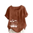 thumbnail image 3 of QATAINLAV Hauts en Coton et Lin pour Femmes 2025 Col Rond Manches Courtes Retroussées T-Shirt Tendance à Imprimé Floral Blouse Décontractée Coupe Ample Tenues des Fêtes Ventes du Jour d'Aujourd'hui Café m, 3 of 5
