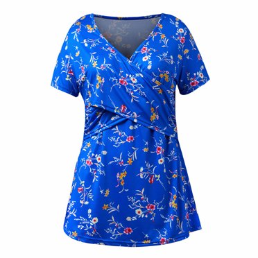 Cinvoph Maternity Nursing Top for Women Printed Crew Neck Breastfeeding Tank Tee Shirt Double Layer Pregnancy Clothes