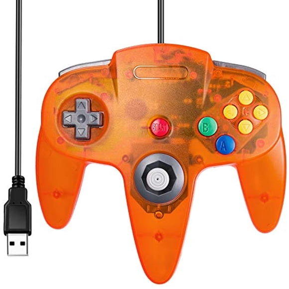 [Version USB] Manette Classique N64, SAFFUN N64 Manette de Jeu Filaire USB pour PC, Joystick, Clé de Jeu Filaire USB N64 Bits pour PC Windows MAC Linux Genesis Raspberry Pi Retropie Emulator [Plug & Play] (Orange)