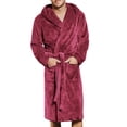 thumbnail image 1 of WZXFASHION Men's Winter Lengthened Coralline Plush Shawl Bathrobe Long Sleeved Robe Coat Intimates Wine Red XXL, 1 of 4