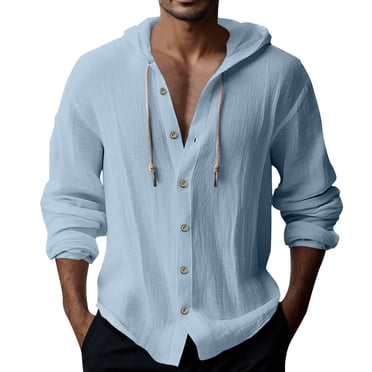 Ketyyh-chn99 Polo Shirts for Men Fashion Mens Fashion Casual Solid Color Simple Casual Button Hooded Shirt Top Blue,XL
