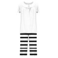 thumbnail image 4 of Timegard Ensembles de Pyjamas pour Femmes 2 Pcs Détente Col Rond Manches Courtes Haut Pantalon Capri à Rayures avec Poches Tenues, 4 of 7