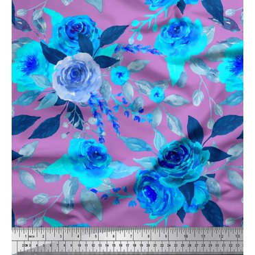 Soimoi Purple Heavy Canvas Fabric Rose Floral Print Sewing Fabric Yard 58 Inch Wide