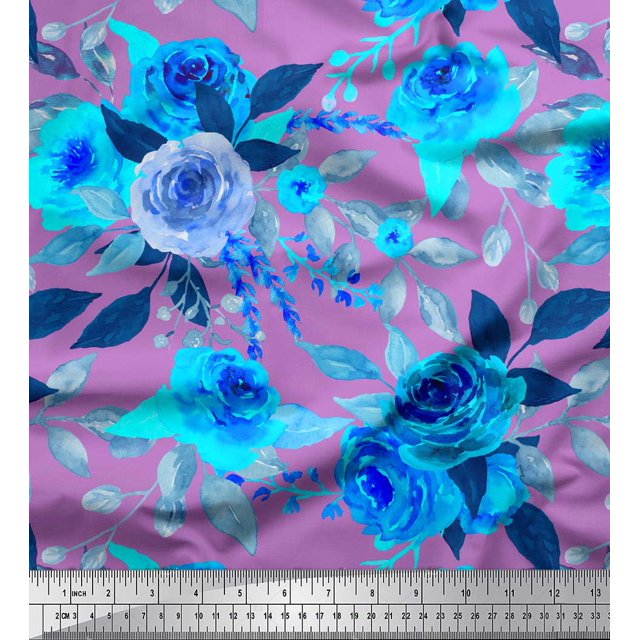 Soimoi Black polyester Crepe Fabric Floral Art Geometric Fabric Prints By Yard 52 Inch Wide