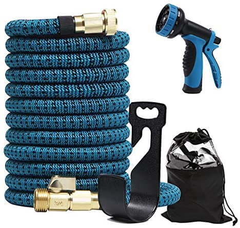 Stanz (TM) 50FT Garden Hose Expandable Hose - Heavy Duty Flexible Leakproof Hose - 8-Pattern High-Pressure Water Spray Nozzle & Bag & Plastic Holder