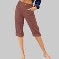 thumbnail image 2 of Timegard Cropped Pants for Women Capris Summer Casual Button Ruffle Elastic Waist Solid Color Lounge Pants, 2 of 4