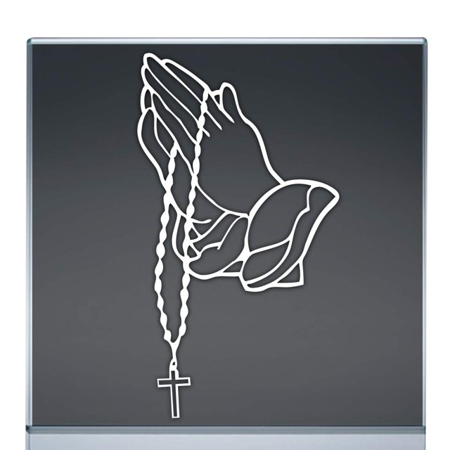 Autocollant de Prière avec Chapelet, Blanc (7"x3.8 Pouces)