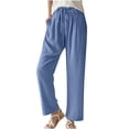 thumbnail image 1 of Womens Casual Linen Pants Straight Leg Drawstring Elastic High Waist Loose Comfy Trousers with Pockets, 1 of 5