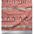 thumbnail image 1 of Soimoi Pink Rayon Fabric Penguin & Stripe Animal Decor Fabric Printed BTY 56 Inch Wide, 1 of 3