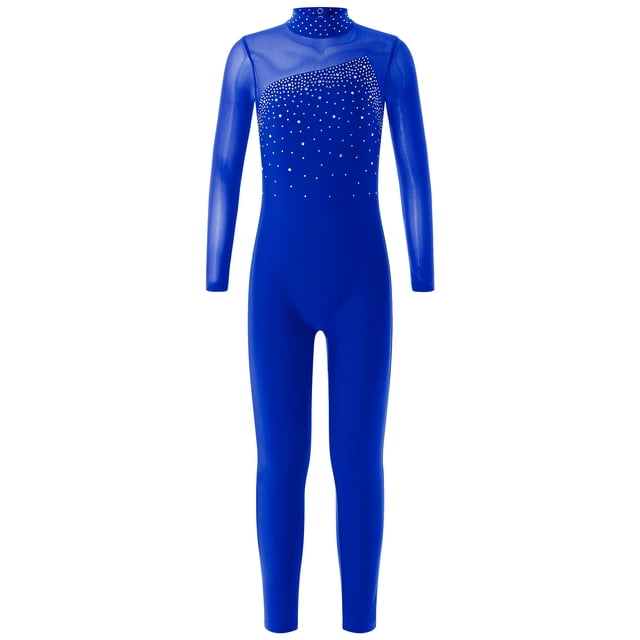 Choomomo Combinaison de Danse Ballet à Manches Longues avec Strass pour Filles, Bleu Royal 6