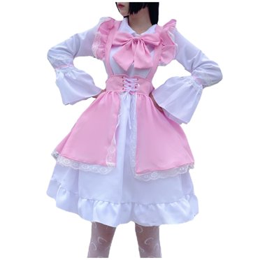 Pisexur Maid Cosplay Dress Sets Fashion Long Sleeve Drawstring Bodycon Midi Dress Womens Cosplay Costume Outfit Halloween Christmas Dresses Gothic Dress