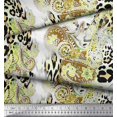 thumbnail image 3 of Soimoi Yellow polyester Crepe Fabric Paisley & Leopard Animal Skin Printed Fabric 1 Yard 52 Inch Wide, 3 of 3