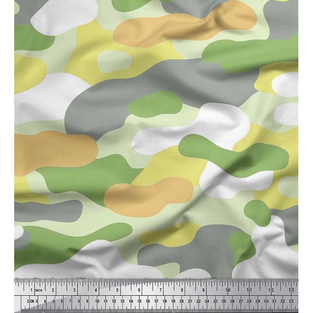 Soimoi Rayon Fabric Two Tone With Grey Camouflage Print Fabric by Yard 56 Inch Wide