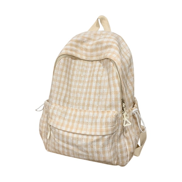 C Plaid Backpack For Kids Teens Nylon School Bag Campus Travel Daypack Lightweight Bookbag With Multiple Pockets Outdoor Use Casual Backpack For Daily Use
