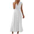 thumbnail image 2 of zanvin Robes d'Été, Mode Femmes Automne Uni Décontracté Col Rabattu Sans Manches Vacances Robe à Boutons, 2 of 5