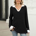 thumbnail image 2 of Yuyuzo Long Sleeve Tops for Women Ribbed Knit V Neck Collared Loose Fitted Casual Lightweight Fall Tees, 2 of 7