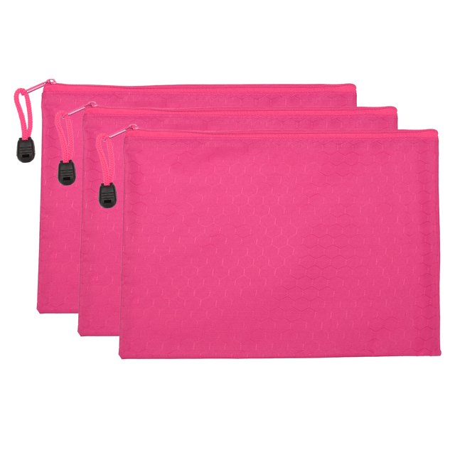 Unique Bargains Waterproof Zipper File Bags, A5 Document Holders for Office, Rose Red 3 Pack
