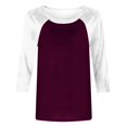thumbnail image 4 of Birdeem T-Shirt Mode Femme Patchwork Imprimé Bloc de Couleur Manches 3/4 Blouse Col Rond Hauts Décontractés, 4 of 12