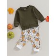 thumbnail image 3 of Faithtur Toddler Girls Halloween Pants Sets Solid Color Long Sleeve Tops Pumpkin Print Drawstring Pants Sets, 3 of 9