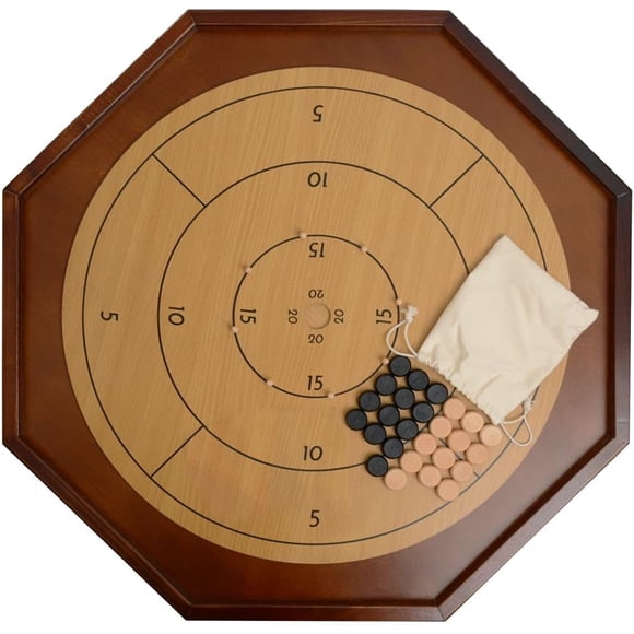 Tradeopia Jeu de Crokinole en Bois Brun 2-en-1, Retournez le Plateau pour Jouer aux Échecs ou aux Dames
