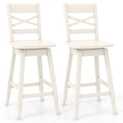 Costway 2 PCS 24" Counter Height Stool Rubber Wood Swivel Bar Stool with Inclined Backrest Cream