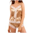 thumbnail image 1 of EQWLJWE Ensemble de Pyjama Court pour Femme, Haut Camisole en Satin à Col en V Profond en Dentelle Uni, 1 of 6