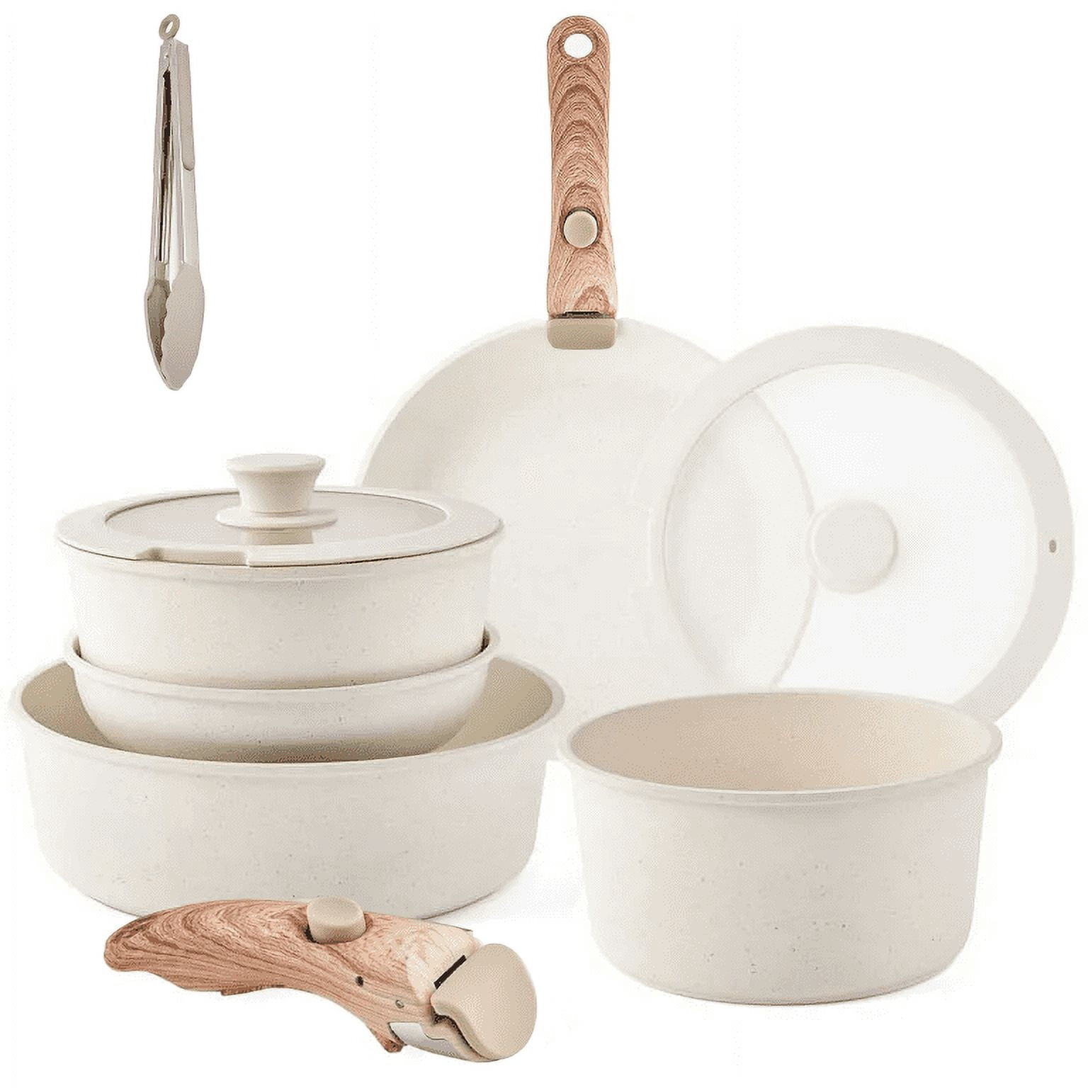 Caannasweis 11 Piece Stackable Nonstick Cookware Set, Aluminum, Beige